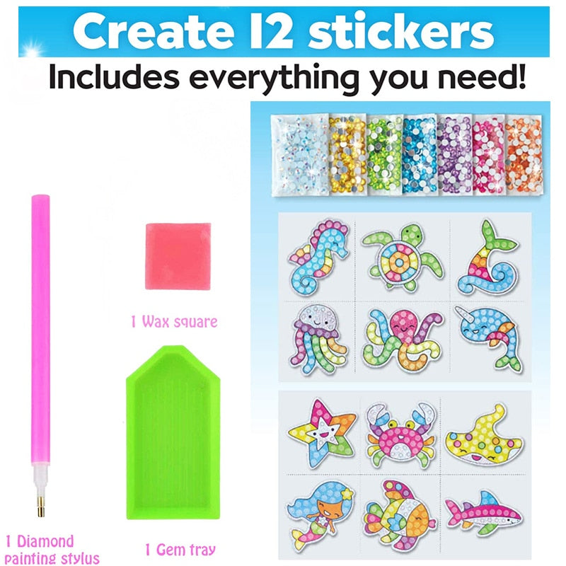 Kids Diamond Painting Set 12 Stickers DIY Crafts Girls Boys Magic 5D  Diamond Painting Numbers Toy